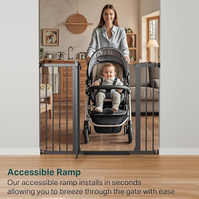 Cumbor 36" Extra Tall Baby Gate for Stairs, 29.7-48" Wide Dog Gates for Doorways, Auto Close Safety Gate for Babies and Pets, Easy Install, Pressure Mounted, Fits Doorways, Stairs, Entryways, Black-CubbioJoy