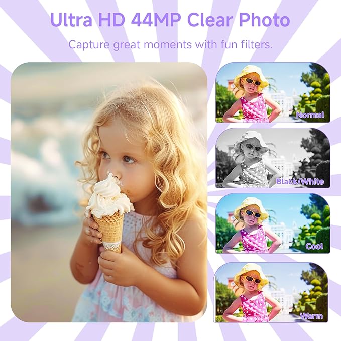 Digital Camera for Teens, FHD 4K 44MP Digital Camera Purple with 64GB SD Card 16X Digital Zoom, Cameras for Photography Compact Point and Shoot Camera for Teen Boys Girls Kids Camera Digital Purple-CubbioJoy