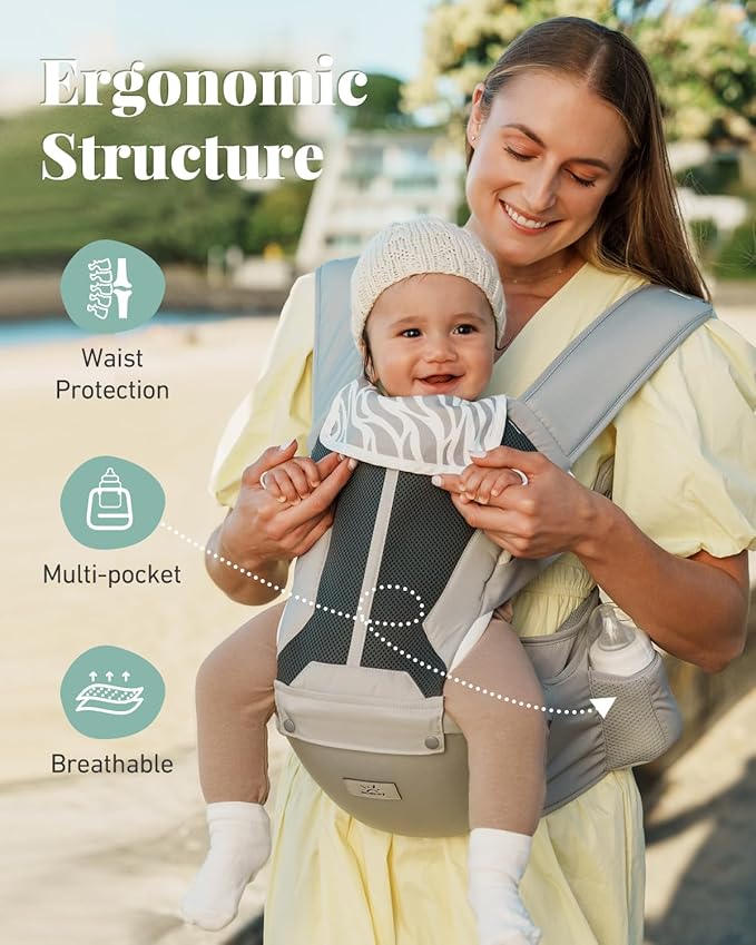 Baby Carrier, MOMTORY Safety-Certified 6-in-1 Baby Carrier with Hip Seat, Detachable Baby Holder Carrier Newborn to Toddler, Soft Ergonomic Toddler Support Carrier for 7-50lbs- Grey-CubbioJoy