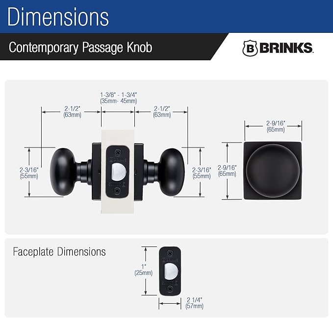BRINKS – Contemporary Non-Locking Interior Ball Door Knob, Matte Black - Designed for Sleek and Modern Homes and Blends Seamlessly with Interior Décor (E2426-122) (10 Pack)-CubbioJoy