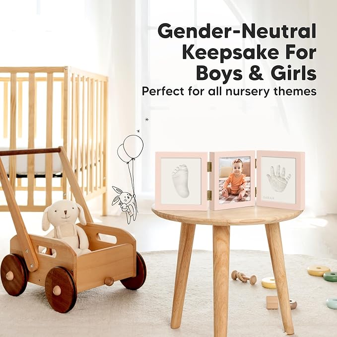 Baby Shower Gifts for Boys, Girls - Baby Hand and Footprint Kit, Newborn Handprint Kit, Keepsake Photo Frame, Nursery Picture Frame, Gender-Neutral Newborn Keepsake Gifts (Petal Pink)-CubbioJoy