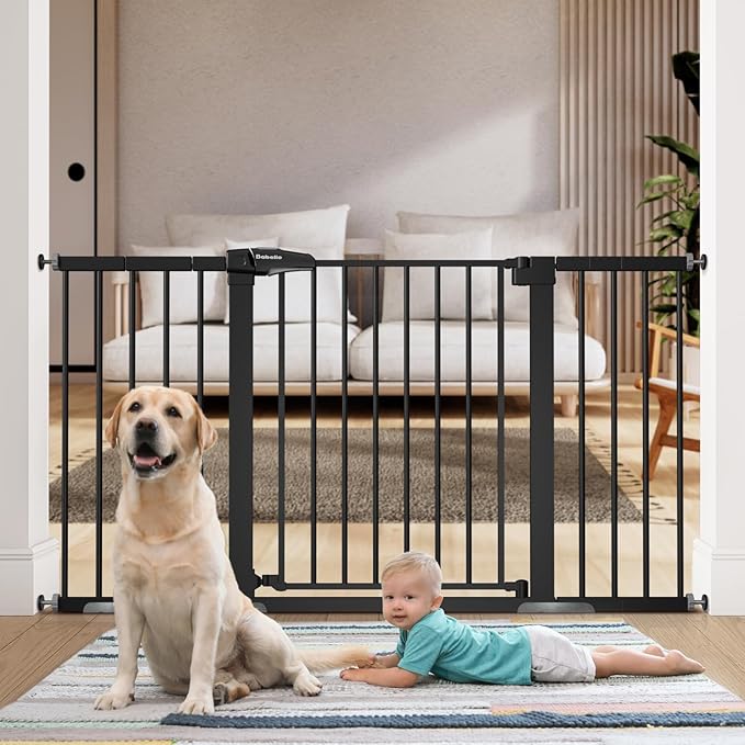 BABELIO 36" Tall Baby Gate, 29-55" Auto Close Pressure Mounted Dog Gate for Doorways & Hallway, Pressguard Basics Easy Walk Thru Pet Gate, Extra Wide Metal Child Gate, Black-CubbioJoy