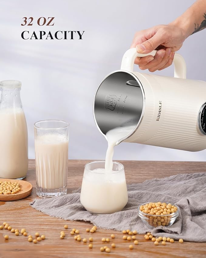 8 in 1 Nut Milk Maker Blender, 32oz Homemade Soy, Almond, Oat, Coconut, Plant Based and Non Dairy Beverages, Automatic Soybean Machine With Delay Start/Keep Warm/Boil Water, Cream-CubbioJoy