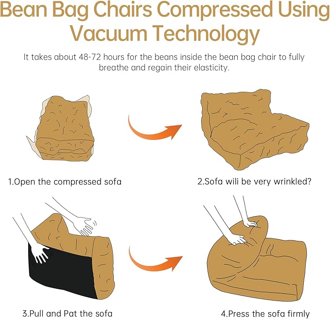 Bean Bag Chair Lazy Bean Bag Sofa, Floor Beanbag Chairs with Stuffed High-Density Foam, Memory Foam Bean Bag Sofa for Living Room, Bedroom and Office-CubbioJoy