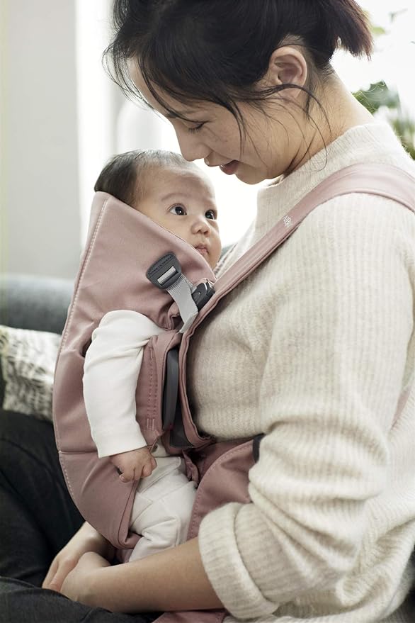 BabyBjörn Baby Carrier Mini, Cotton, Dusty Pink Newborn Carrier (7-25 lbs), Ergonomic, Easy-to-Use-CubbioJoy