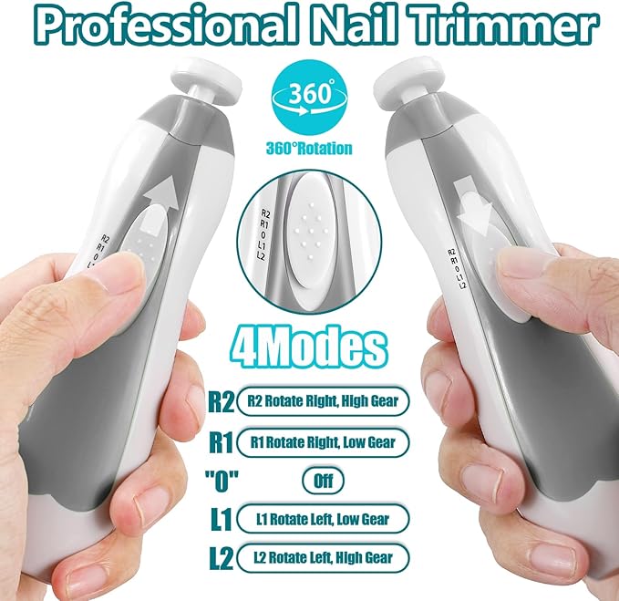 Baby Nail Trimmer Electric, 6 in 1 Rechargeable Baby Nail Clippers Manicure Set Grooming Kit for Toddler Infant or Adults (Grey)-CubbioJoy