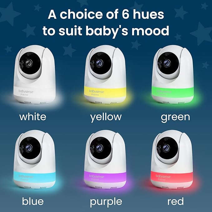Babysense Prisma Baby Monitor with Camera and Audio, 5” HD Video Baby Monitor with 2 Cameras, 6-Color Night Light, Split Screen, Sound Machine with White Noise & Lullabies, Secure No WiFi-CubbioJoy