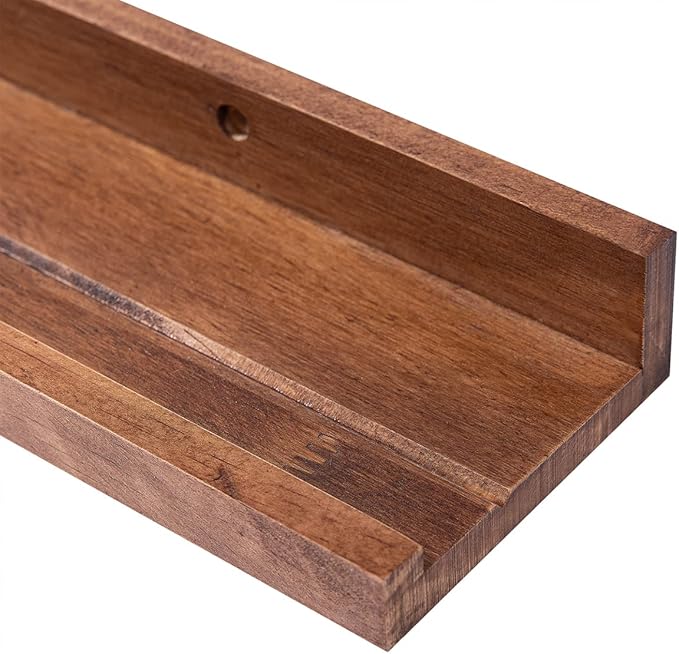 36 Inch Picture Ledge Shelf Rustic Wall Mount Light Walnut Long Narrow Picture Shelves Storage for Books Toys Music Albums Green Plants-Photo Ledge Shelf Set of 3 Mounting Hardware Include-CubbioJoy