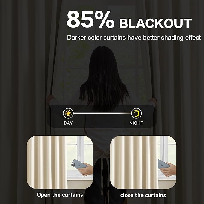 KEQIAOSUOCAI Blackout Sliding Glass Door Curtains 2 Panels Set,80 Inch Wide Room Divider Room Darkening Window Treatment Soundproof Track for Bedroom/Living Room 80 x 84 Inches Long, Cream Beige-CubbioJoy