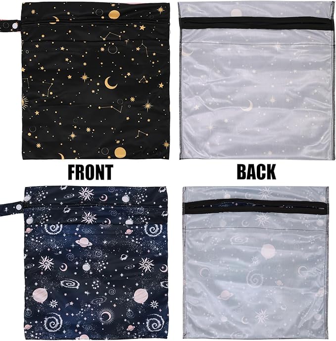 2pcs Cloth Diaper Wet Dry Bags, Waterproof Reusable Wet Bag with 2 Zipper Pockets & Handle, Washable Laundry Bags for Baby Adult Clothes Travel Beach Pool Daycare Yoga Gym Exercise Swimsuits,-CubbioJoy