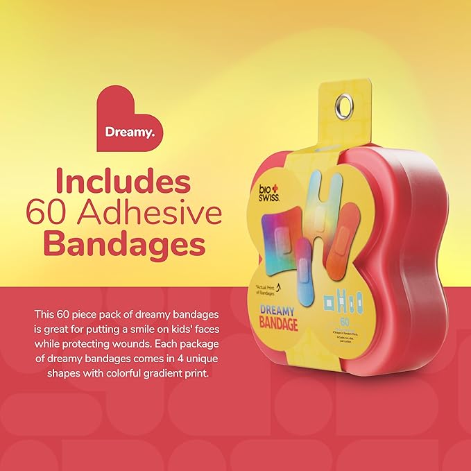 BioSwiss Bandages, Assorted Size Gradient Print Self Adhesive Bandage, Latex Free Sterile Wound Care, First Aid Kit Supplies for Kids and Adults, 60 Count-CubbioJoy