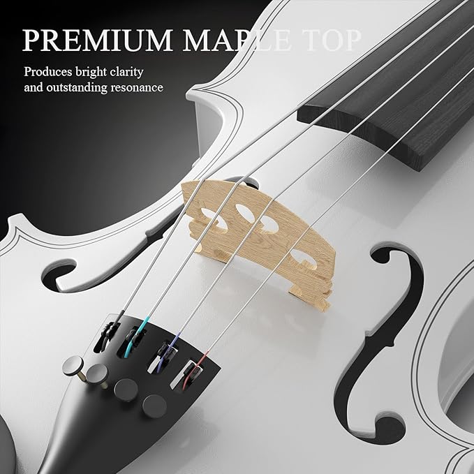 4/4 Beginner Violin Kit for Adults, Complete Full Size Violin Set with Portable Case, Bow, Rosin, White-CubbioJoy