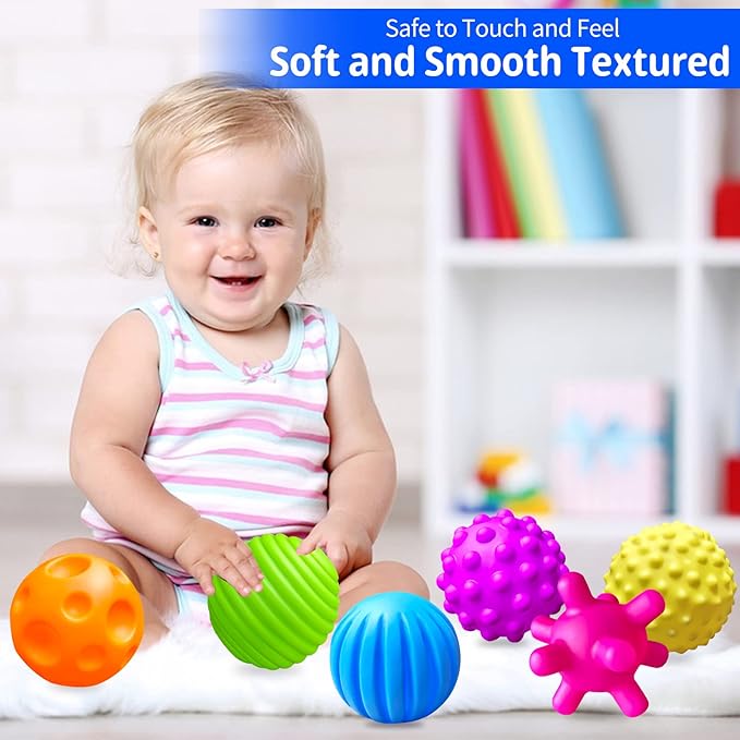 6 Pack Sensory Balls for Toddlers, Sensory Baby Toys, Infant Squeeze Sensory Toys Soft Multi Ball Set Gifts with Bright Color Textured-CubbioJoy