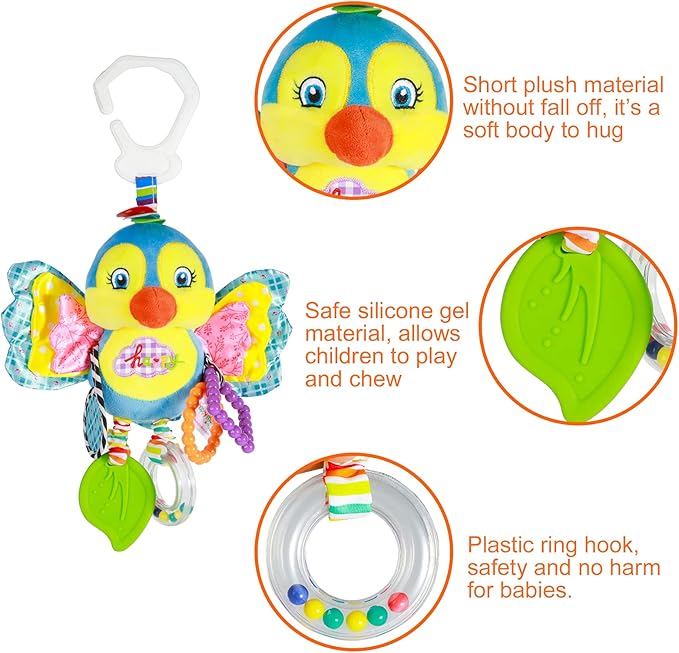 Baby Stroller and Car Seat Toys for Infant - Hanging Rattle Teether Clip on Soft Plush Baby Toys for Boys and Girls 3-12 Months-CubbioJoy