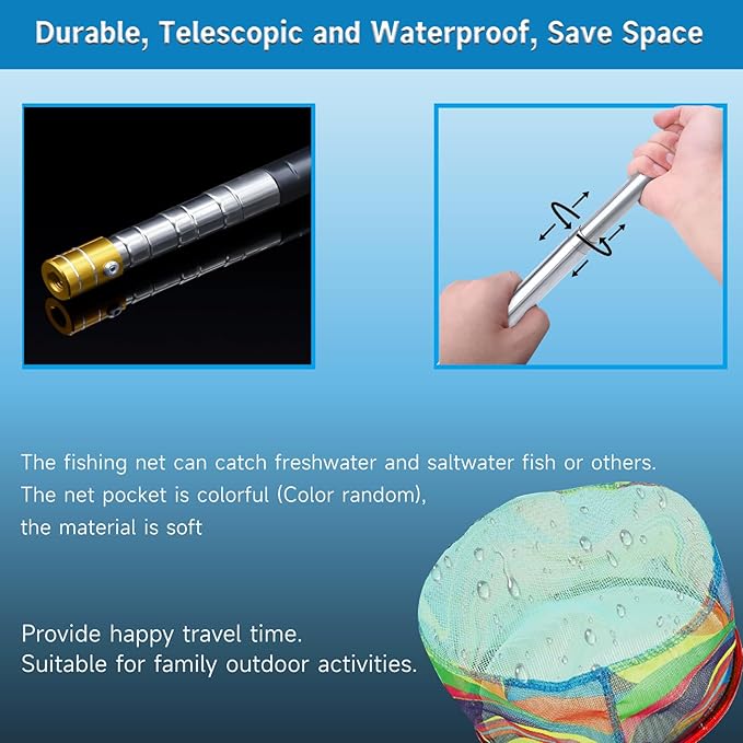 2PCS Fishing Net with Bucket, Telescopic Fishing Landing Net, Collapsible Kids Sand Bucket, Kids Fish Butterfly Catching for Freshwater Saltwater Outdoor Activities-CubbioJoy