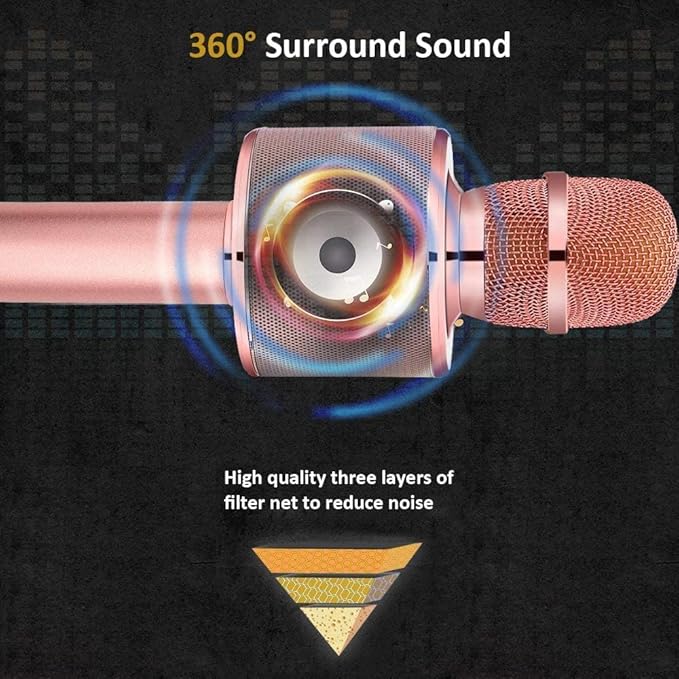 BONAOK Wireless Bluetooth Karaoke Microphone, 3-in-1 Portable Handheld Mic Speaker Machine for All Smartphones,Gifts to Girls, Boys Kids Adults All Age Q37(Champagne)-CubbioJoy