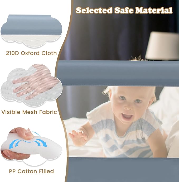BABY JOY Bed Rails for Toddlers, Extra Long, Swing Down Safety Bed Guard for Convertible Crib, Folding Baby Bedrail for Kids Twin, Double, Full Size Queen & King Mattress (71", Light Gray)-CubbioJoy
