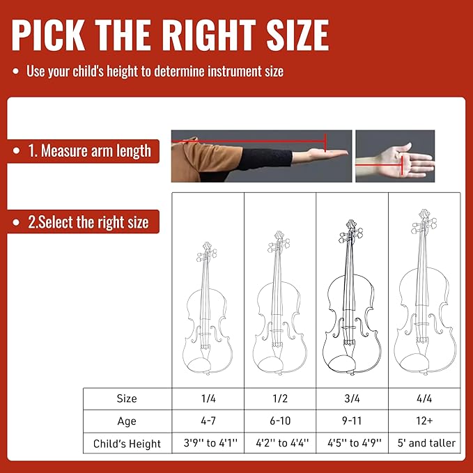 3/4 Violin for Kids, Beginners, Students, Solid Spruce Top, Maple Back Fiddle with Brazilwood Bow, Tuner, Hard Case, Shoulder Rest & More, Perfect Handcraft Gift for Young Musicians-CubbioJoy