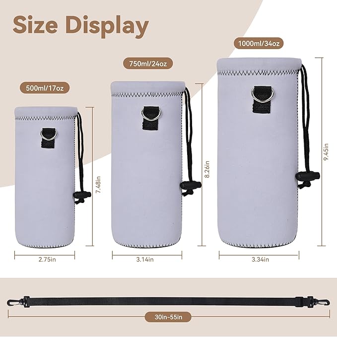 AUPET Water Bottle Sling Bag Carrier Crossbody Sleeve,Insulated Neoprene Bottle Case Holder Pouch Cover 500ML/17oz with Shoulder Strap for Walking Women Men-CubbioJoy