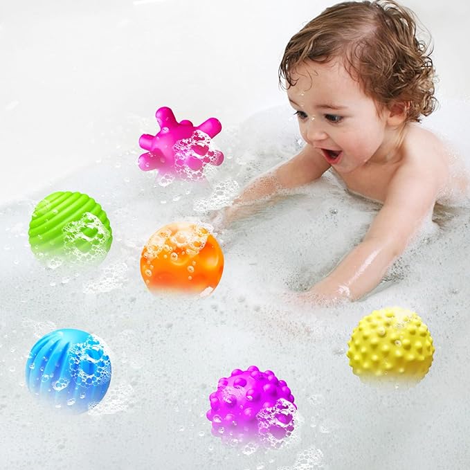 6 Pack Sensory Balls for Toddlers, Sensory Baby Toys, Infant Squeeze Sensory Toys Soft Multi Ball Set Gifts with Bright Color Textured-CubbioJoy