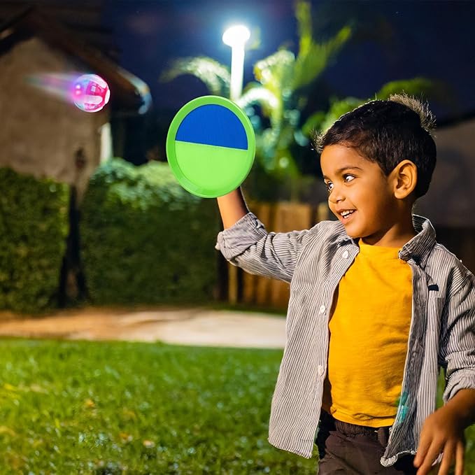 Ayeboovi Kids Outdoor Beach Pool Toys Toss and Catch Ball Set Upgraded Light UP Ball Yard Lawn Games for 3-10 Years Boys Girls Toddlers Easter Basket Stuffers-Green-CubbioJoy