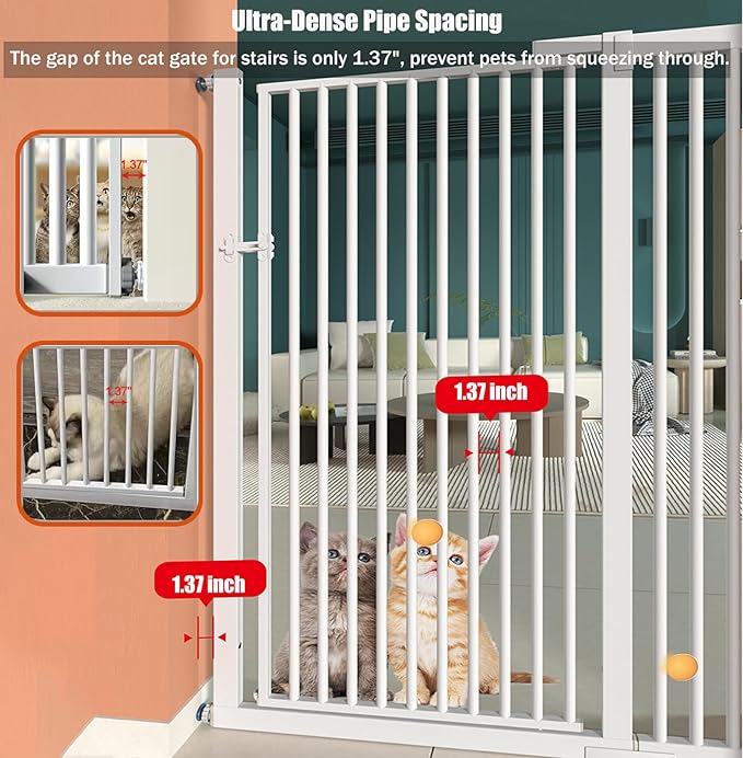 55.1 Inch Tall Baby Gate Auto Close Dog Gate Adjustable 29.92"- 43" Wide Pressure Mounted Walk Through Swing Pet Gate for Doorways (White, 29.92" - 43")-CubbioJoy