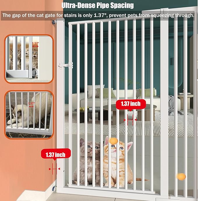 55.1 Inch Tall Baby Gate Auto Close Dog Gate Adjustable 29.92"- 48.03" Wide Pressure Mounted Walk Through Swing Pet Gate for Doorways (White, 29.92"- 48.03")-CubbioJoy