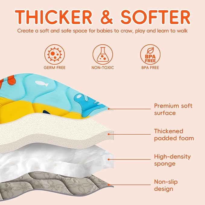 Baby Play Mat - Thicken 71x59 Inch Soft Foam Crawling Mat for Playpen & Floor, Non-Slip Waterproof Playmats for Infants & Toddlers, Portable Foldable & Machine Washable, Ocean World-CubbioJoy