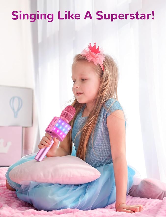 Amazmic Toys for Girls, Kids Karaoke Microphone Toddler Microphone for Kids with Lights, Birthday Gift for Girls, Boys Toy Age 3 4 5 6 7 8 9 10-14+(Pinkcolor)-CubbioJoy