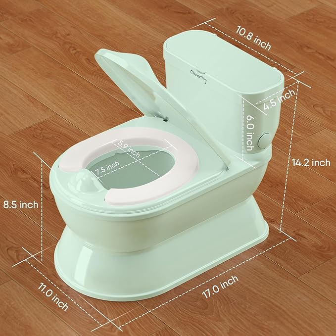 2-in-1 Toddler Potty Training Toilet - Larger Potty Chair & Detachable Training Seat for Boys & Girls Ages 1-3 with Flushing Sound, Wipes Storage, Toilet Paper Holder-CubbioJoy