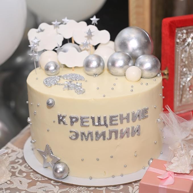 75 Pieces Silver Cake Balls Topper Decorations Foam Cupcake Topper Mini Balloon Cake Topper Picks for Cake Deco Birthday Party Wedding-CubbioJoy