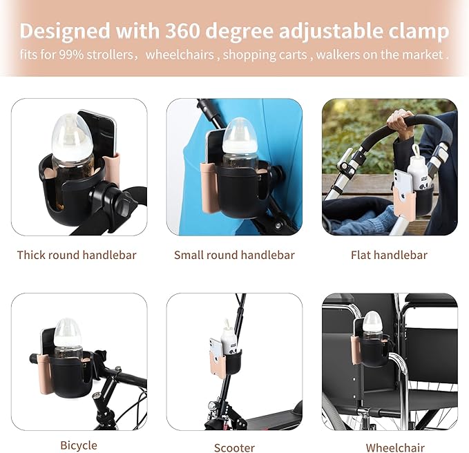 Accmor Stroller Cup Holder with Phone Holder, Bike Cup Holder, Universal Cup Holder for Uppababy Nuna Doona Strollers, 2-in-1 Cup Phone Holder for Stroller, Bike, Wheelchair, Walker, Scooter-CubbioJoy