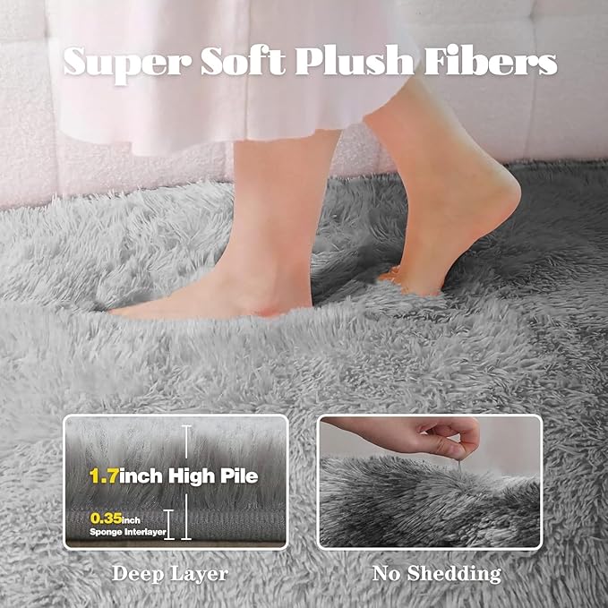 2x6 Runner Rug for Bedroom: Fluffy Shag Soft Washable Rugs Small Fuzzy Plush Indoor Carpet for Hallway Bedside Dorm Kids Girls Boys Room (Dark Grey, 2'x6')-CubbioJoy