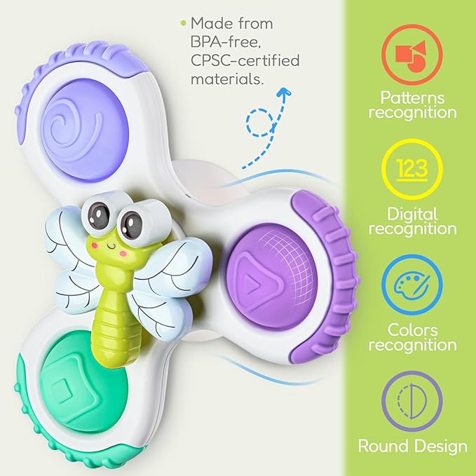 ALASOU 3PCS Pop Suction Cup Spinner Toys for 1 Year Old Boy Girl|Novelty Spinning Tops Toddler Toys Age 1-2|Sensory Baby Bath Toy for Toddlers 1-3|12 18 Months Boy Birthday Gift for Infant-CubbioJoy