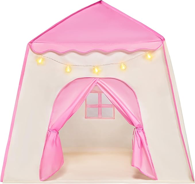 JOYIN Pink Princess Tent for Girls with LED Star Lights-Indoor & Outdoor Large Playhouse Kids Castle Play Tent for Children Indoor and Outdoor Games-CubbioJoy