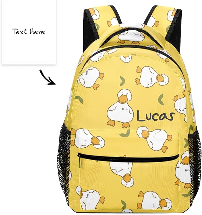 Cartoon Duck Yellow Custom Kids Backpack 16.5 Inch for Boy Girl, Personalized Waterproof Child School Travel Bag with Name, 16.5’’ X 12.2’’ X 5.9’’-CubbioJoy