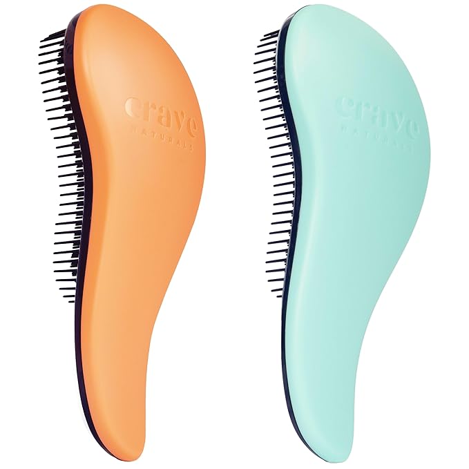 Crave Naturals Glide Thru Hair Brush - 2 Pack Detangler Brush for Curly, Straight, Wet or Dry Hair - Gentle Detangling Brushes for Adults, Kids, Toddlers, 7.5"x3" - Coral and Turquoise-CubbioJoy