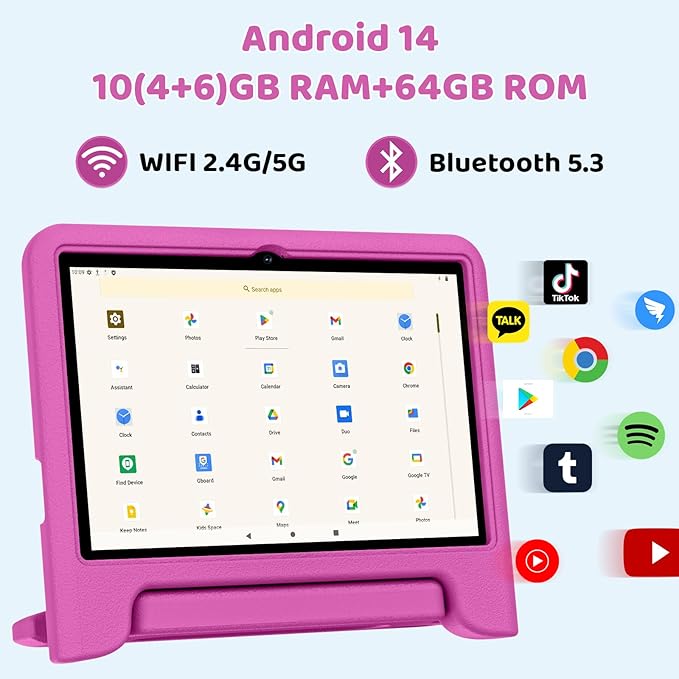 2025 Upgraded Android 14 Tablet, 10inch Kids Tablet, Octa-core CPU, 10GB+64GB+1TB Expand Tablets for Kids with Kids Space, Parental Control, 6000mAh Big Battery, HD Touchscreen Display Tableta-CubbioJoy
