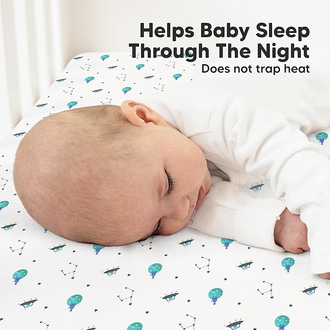 KeaBabies 2-Pack Organic Crib Sheets for Boys, Girls - 52x28 Fitted Crib Mattress Sheet Neutral, Breathable Jersey Cotton Cover for Baby Bed, Toddler Mattress, Soft & Cute Prints (Space Quest)-CubbioJoy