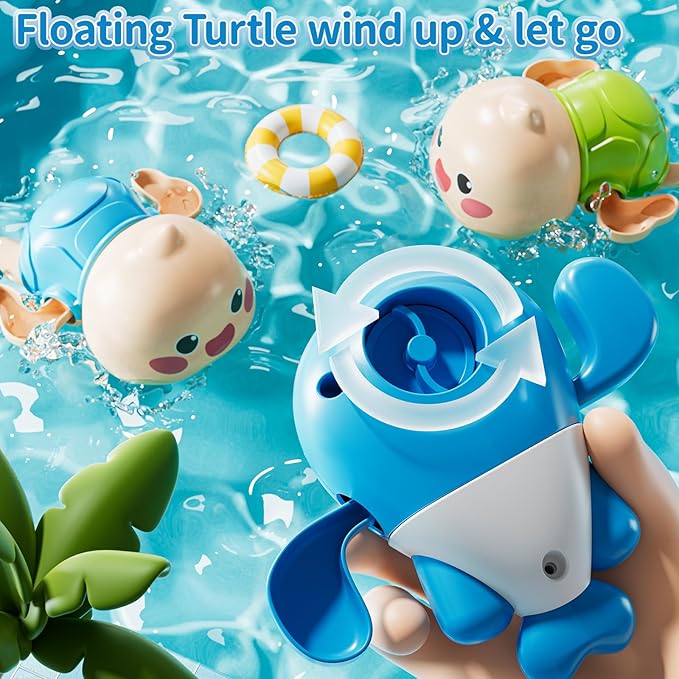 Baby Bath Shower Head Toys for Kids, Bath Toys for Infants with Elephant Water Pump for Kids 2-4, 3 Pack Wind-up Pool Toys for Kid, Bathtub Toys 18-24 Months Toddlers Boys Girls-CubbioJoy