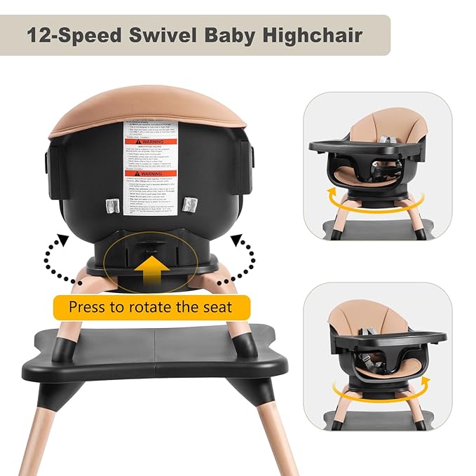 Baby High Chair, 7 in 1 Convertible High Chairs for Babies and Toddlers, Kids Learning Table, Building Block Table, Toddler Dining Chair with 360° Rotating Seat, 5-Point Safety Harness (Black)-CubbioJoy