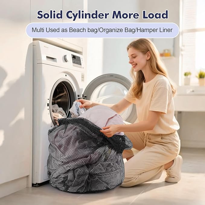 3Pcs Mesh Laundry Bags Washing Machine Mesh Wash Bags Jumbo for Delicates Clothes,Bed Linen,Toys with Drawstring Closure Sturdy (Black, Jumbo 3 pcs)-CubbioJoy