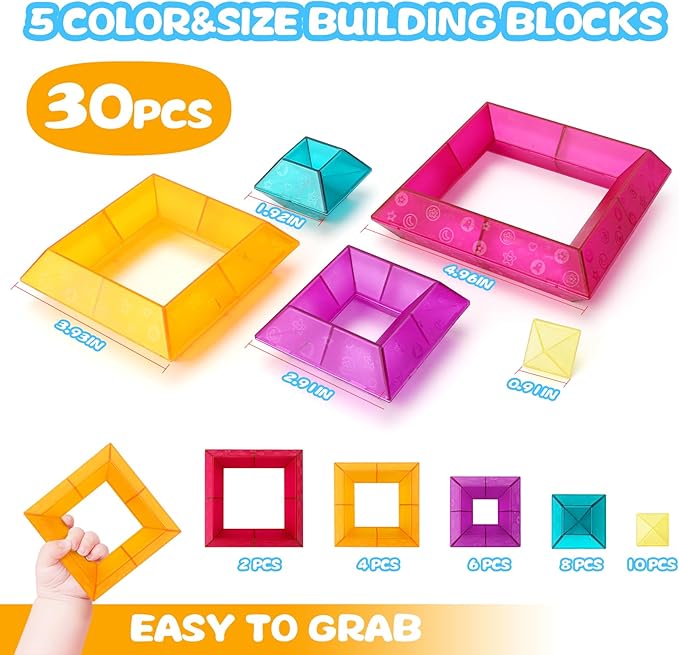 Building Block Sets for Kids 3 4 5 6 Year Old, 30 Pcs Stacking Blocks Toys for Boys Girls, STEM Preschool Learning Activities Educational Light Table Toys Gifts for Toddlers Children-CubbioJoy