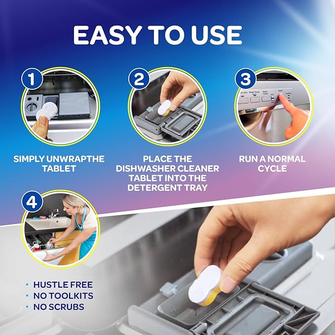 Dishwasher Cleaner and Deodorizer Tablets - Deep Clean Dishwasher Cleaner Tablets, Septic Safe, Natural Limescale Remover - Compatible with All Models (12 Pack)-CubbioJoy