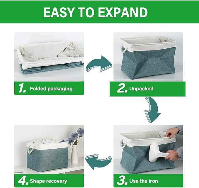 Bidtakay Large Storage Baskets for Shelves 3 Pack Fabric Storage Bins for Organizing Linen Collapsible Organizer for Closet-Deep Green-CubbioJoy