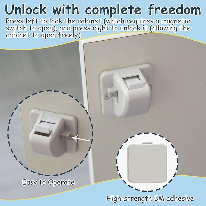 6 Pack Magnetic Cabinet Locks Baby Safety Child Proofing Invisible Locks No Drill Easy Installation for Cabinets Drawers Doors-CubbioJoy
