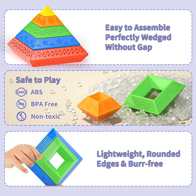 Blocks Building Toys for Toddlers 1-3 3-5, Pyramid Stacking Blocks Preschool Educational Toys for Ages 2 3 4 5 6 Boys & Girls Learning Stem Sensory Toys Kids Birthday, 30PCS-CubbioJoy