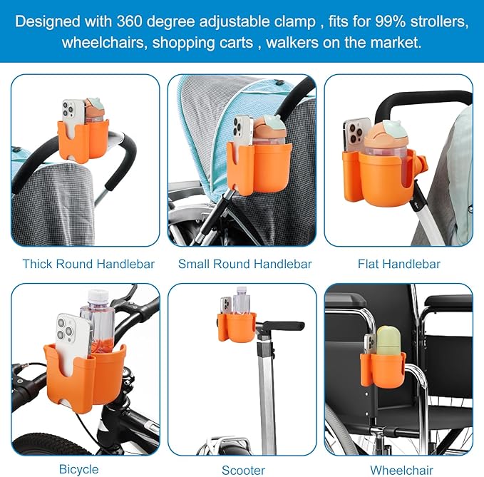 Accmor Stroller Cup Holder with Phone Holder, Bike Cup Holder, Universal Cup Holder for Uppababy Nuna Doona Strollers, 2-in-1 Cup Phone Holder for Stroller, Bike, Wheelchair, Walker, Scooter-CubbioJoy
