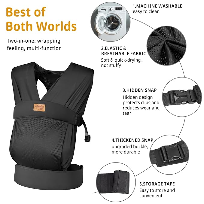 Baby Wraps Carrier Sling, Baby Carrier for Newborns and Toddlers,Skin-Friendly and Soft Front Baby Carrier Wrap Perfect Baby Gifts (Black, Mesh)-CubbioJoy