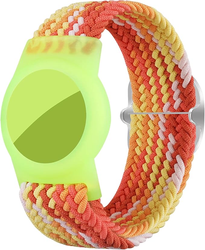 Bracelet for Kids Compatible with AirTag, Nylon Stretch Braided Air Tag Wristband, Protective Case for Airtag GPS Tracker Holder, Adjustable Elastic Watch Band for Toddler Child Elder (Rainbow)-CubbioJoy